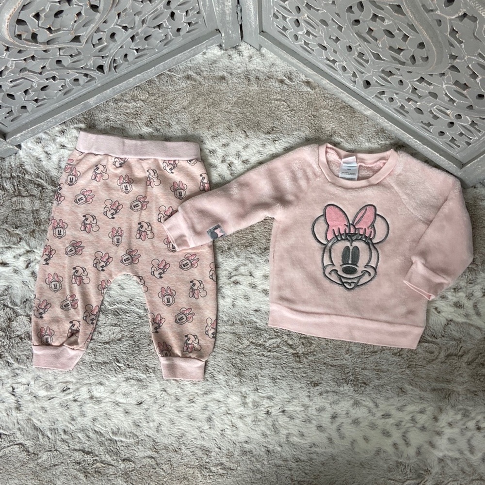 Disney Minnie Mouse matching set baby girl 18 months pastel fleece Disneyland